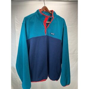 Lands' End Fleece Pullover Color Block Snap Neck Teal Blue XXL‎